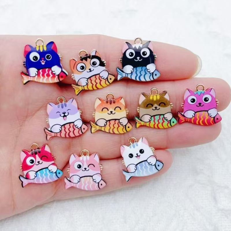 Phone Accessories Diy - 10pcs cross-border cartoon cute alloy cat