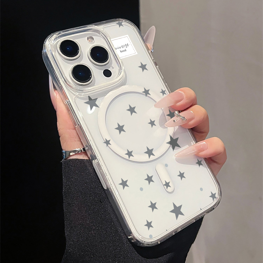 Magnetic Phone Case - Grey Star Print magnetic Clear Phone