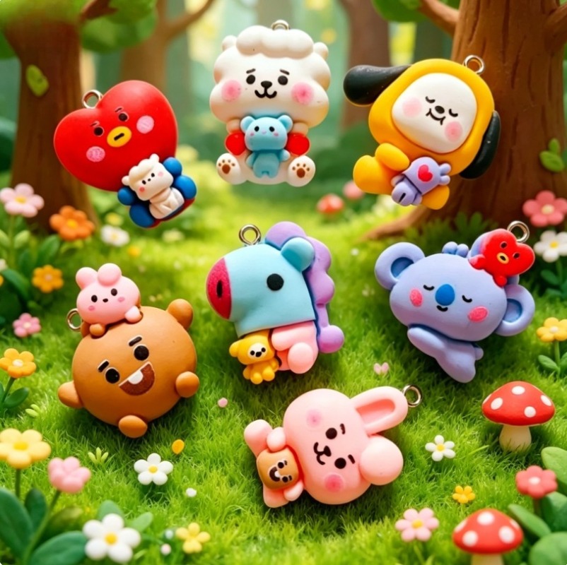 7pcs BT21 Resin Cartoon Charm  - Phone Accessories Diy 评论和价格